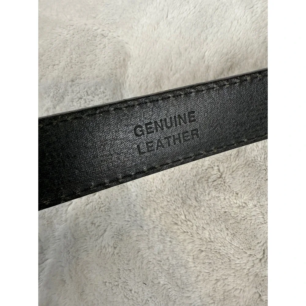 LL‎ Bean Mens Black Genuine Leather Dress Belt Silver Buckle 44 OFW3 Made in USA